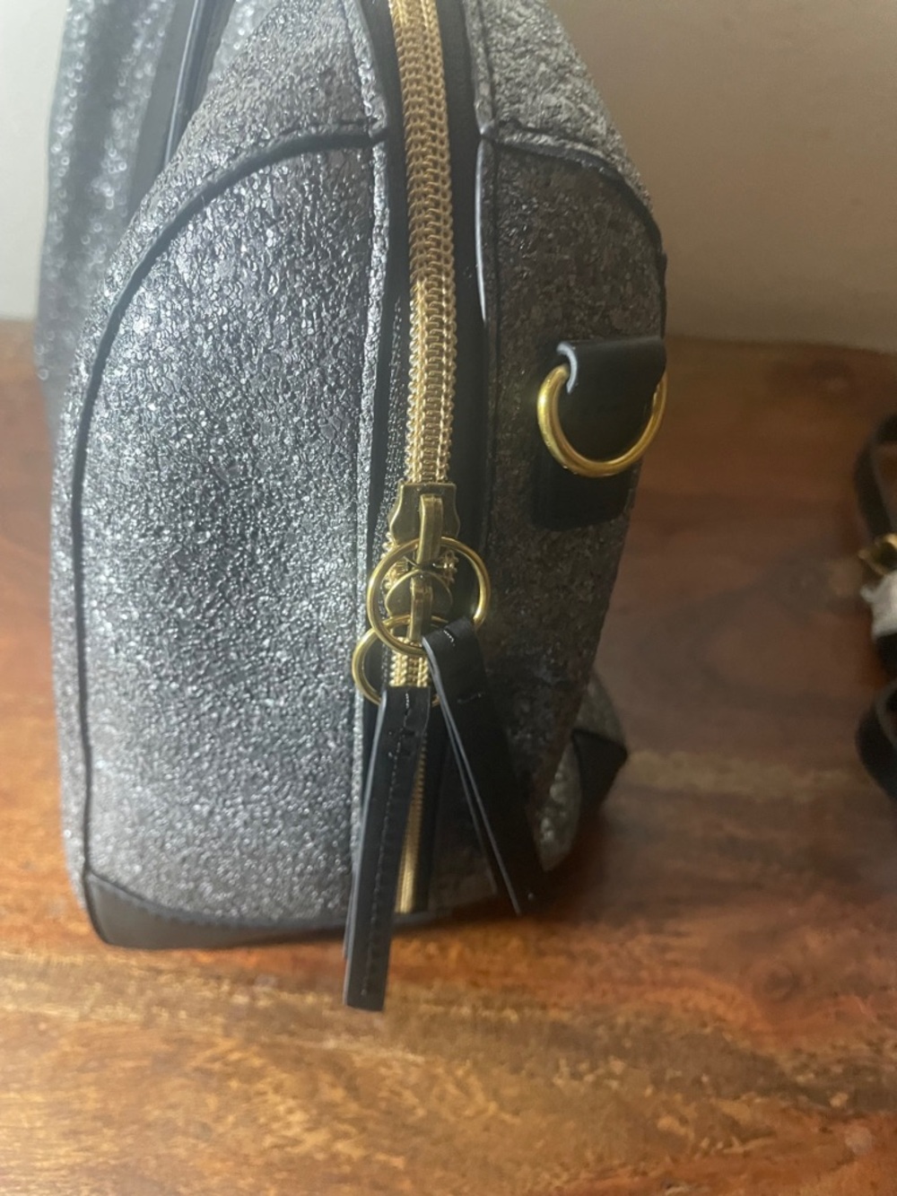 Fossil Sydney Gunmetal Glitter Satchel Crossbody NWT - Picture 8 of 14